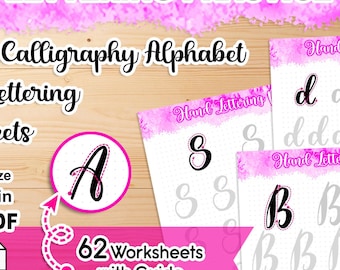 Werkbladen moderne kalligrafie: oefenen met handletteren, hoofdletters, kleine letters (pdf-bestand, jpg-bestanden inbegrepen)