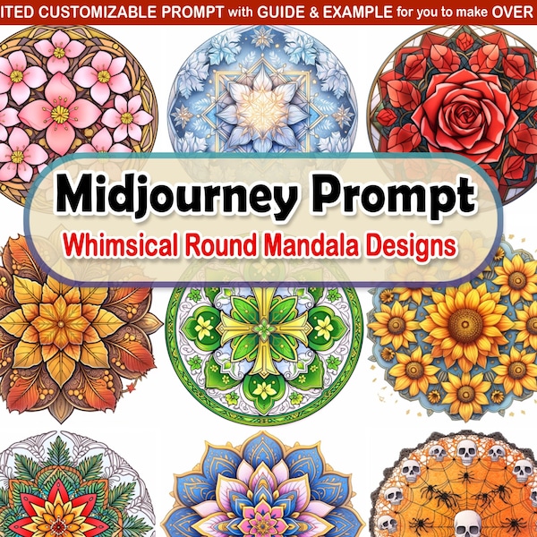 Unlimited Midjourney Prompt Fantasy Round Magic Mandala Designs Adaptable, Charming, and Full of Character Professional High-Quality Prompts