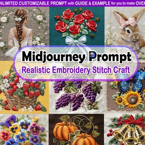 Midjourney Prompt Realistic Embroidery Craft Design Art Tested & Unlimited Customizable Professional High-Quality Best AI Prompts