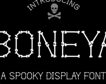 Boneya | Spookachtig Halloween-lettertype 'Doodshoofd en botten' (OTF, TTF)