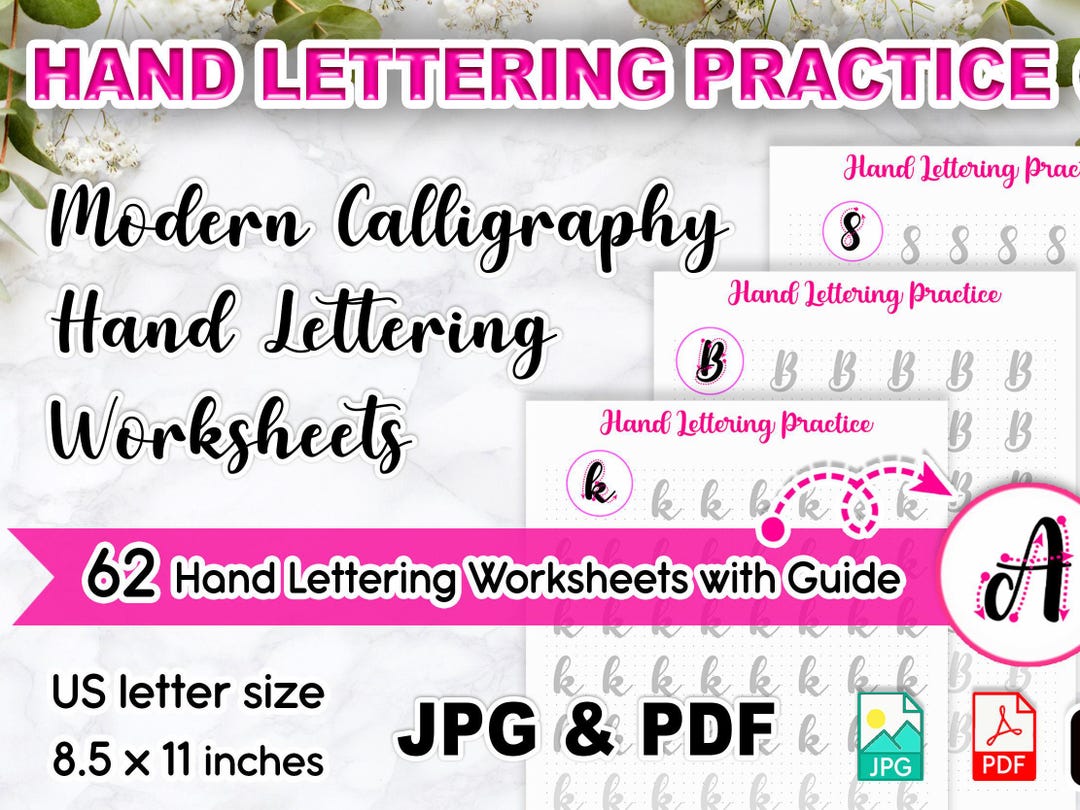 Calligraphy Lettering Practice Worksheets: Alphabet, Numbers, Monoline ...