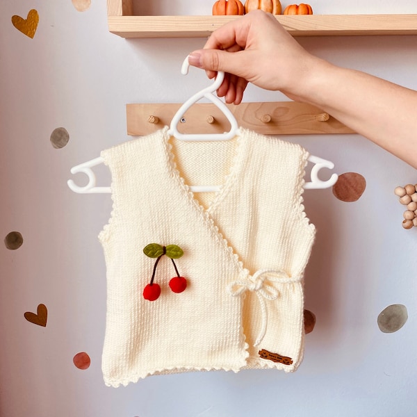 Gilet di lana per bambina lavorato a maglia, vestiti biologici per bambina, vestito per neonata, regalo di maglieria per neonato