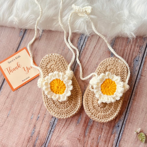 Handmade Cute Baby Girl Crochet Sandals, Soft Baby Summer Sandals, Newborn Floral Girl Baby Shoes