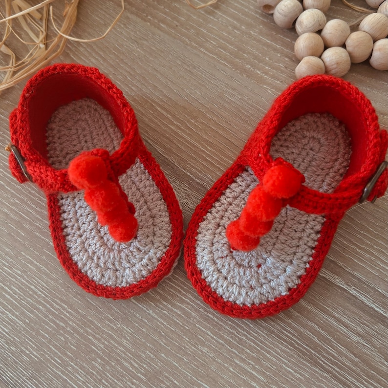 Handmade Custom Baby Red Sandals, Cute Baby Girl Crochet Summer Sandals