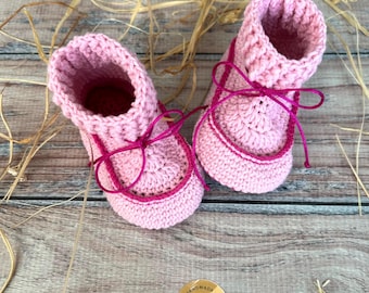 Pink Crochet Baby Girl  Booties, Handmade With Soft Cotton Yarn, Pink Shoes for Newborn