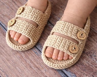 Sandałki niemowlęce szydełkowe, organiczne buciki niemowlęce w stylu Birkenstock, unisexowe obuwie dla noworodków na lato
