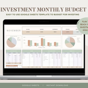 Investment Monthly Budget for Google Sheets - Budget Template for Stock Portfolio, Property, Savings, Debt - Personal Finance Tracker