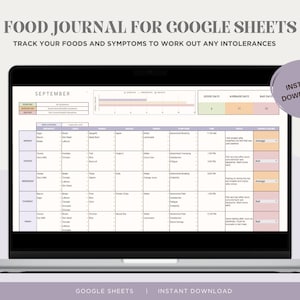 Food Journal for Intolerances and Allergies - Google Sheets Diary for IBS, Gluten, Dairy, Sensitivities, Autoimmune Disease - Tracker
