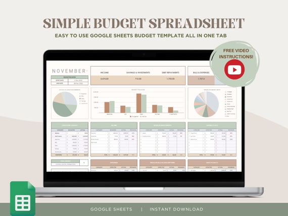 Simple Budget Template for Google Sheets: Personal Finance Tracker (Digital Download)