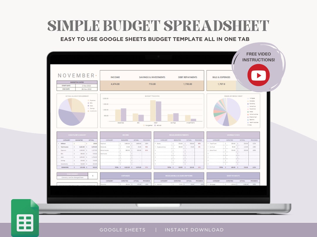 Simple Budget Template for Google Sheets: Personal Finance Tracker ...