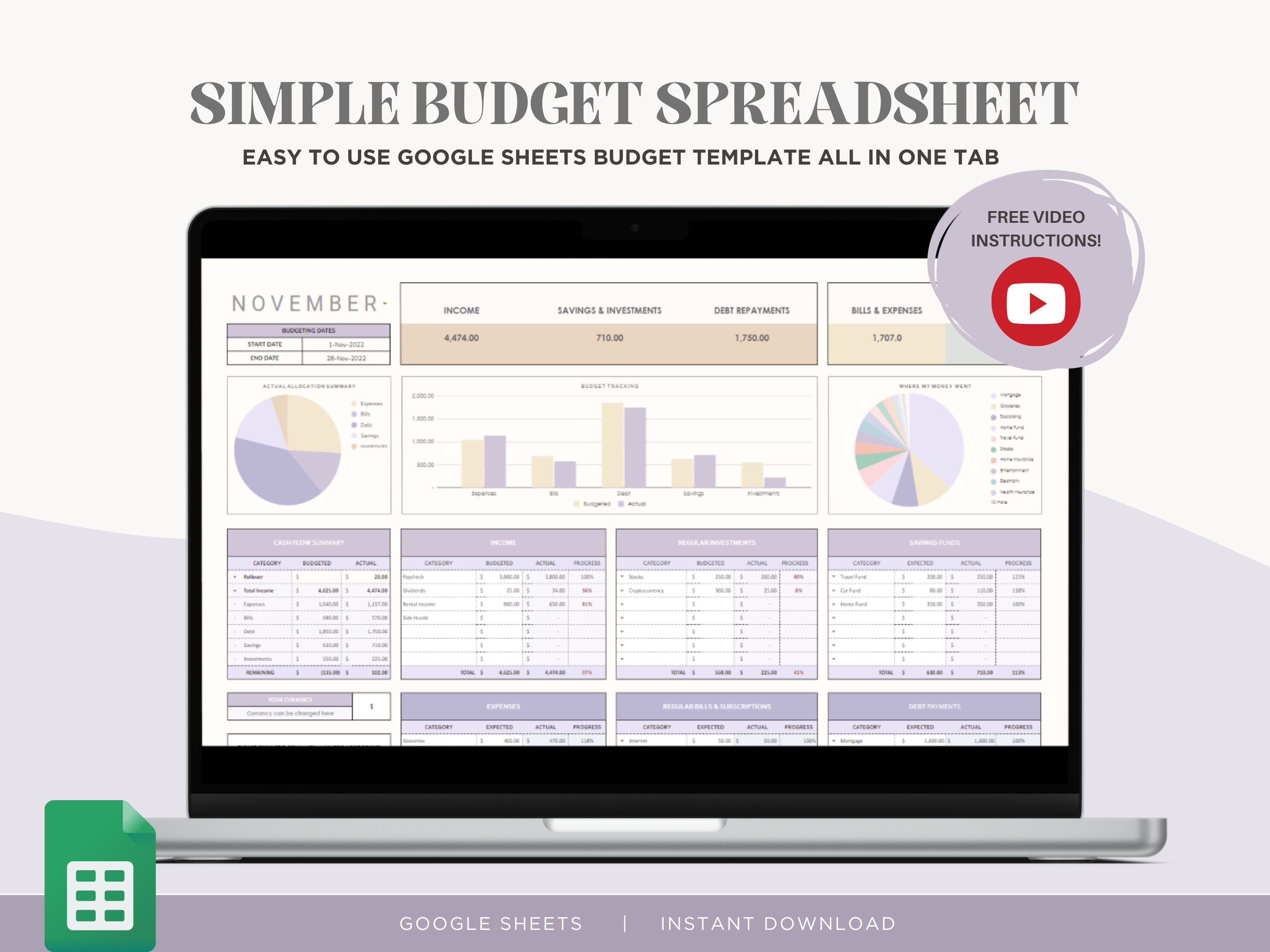 Simple Budget Template for Google Sheets: Personal Finance Tracker ...