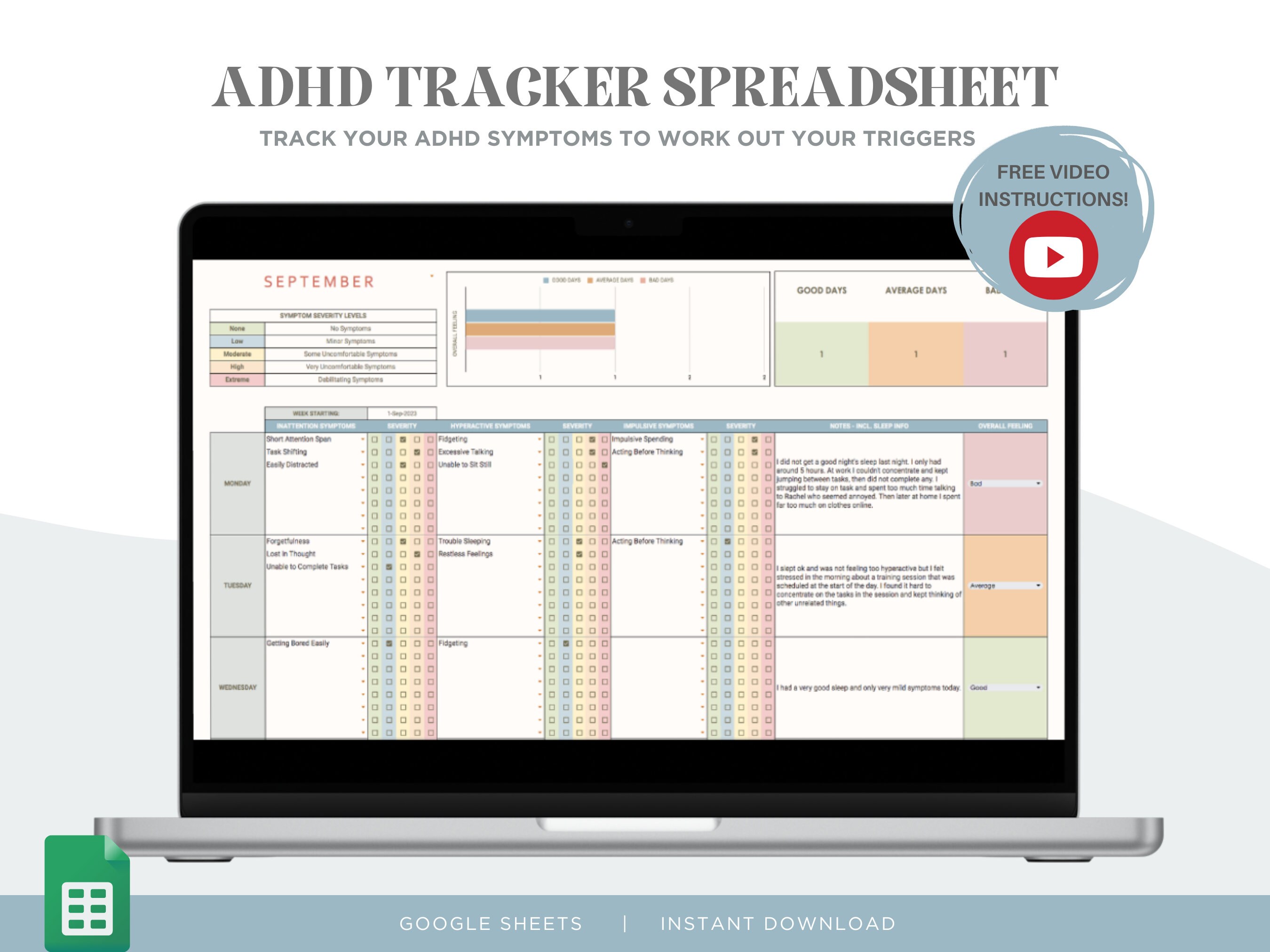 ADHD Tracker Spreadsheet Template for Adults Track Daily Levels ADHD Tracker Spreadsheet Template for Adults Track Daily Levels