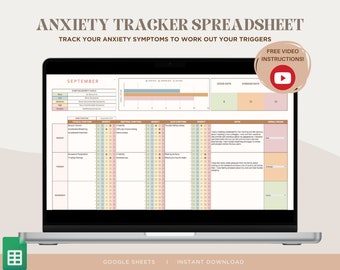 Anxiety Tracker Spreadsheet: Mental Health, Symptoms, and Triggers (Google Sheets)