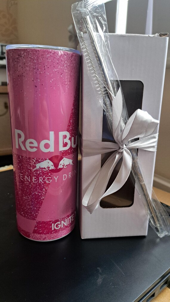 Personalised 20oz Tumbler with Metal Straw – Includes Free Gift Box- R Bull- Pink