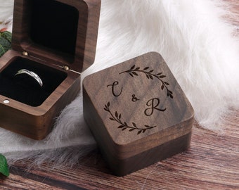 Engraved Wooden Ring Box Anniversary Gift Engagement Ring Box Ring Bearer Box For Wedding Ceremony