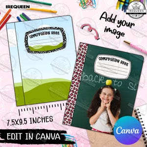Benutzerdefinierte Komposition Notebook-Vorlage, Komposition Notebook-Cover-Vorlage, Komposition Buch komplett bearbeitbar Canva Rahmen, DIY, digitale Datei