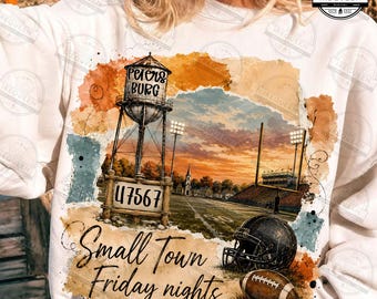 Custom Town Name & Zip Code Png, Big Dreams Football Design, Game Day Png, Small Town Football Png, Hometown Spirit Sunset Png, Digital File