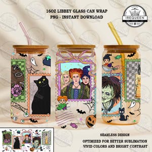 Halloween  Witch Sisters 16 oz Glass Can PngSublimation Design, Retro Halloween Movie Bad Girls 16oz Glass Can , Horror Movie, Digital File