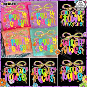 Retro Neon Halloween Png Bundle, Spooky Season Png, Vintage Halloween Quotes Shirt Png, Preppy Halloween , Witch Ghost Pumpkin, Digital File