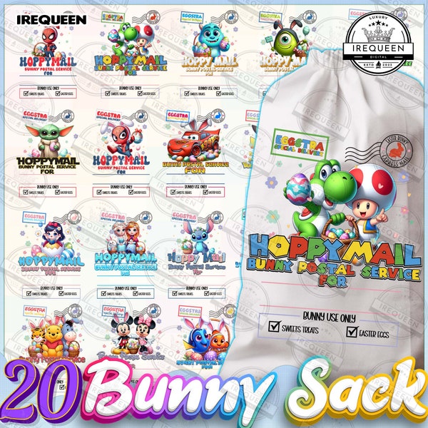 20 Easter Cartoon Bears Bunny Sack Png Bundle, Easter Sack Special Delivery Png, Egg Hunt Bag Png, Easter Sack Png, Hoppy Mail, Digital File