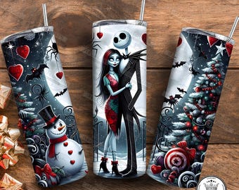 Christmas Nightmare Lovers 20Oz Tumbler Wrap, Cartoon Movie Tumbler, Holiday Movies Friends 20oz Tumbler, Xmas Movie Character, Digital File