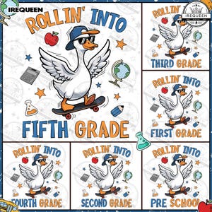 Pacote de PNGs de Rollin' Into School, Camiseta Infantil de Desenho Animado PNG, Volta às Aulas PNG, Primeiro Dia de Aula PNG, Escola Silly GooseMovie, Arquivo Digital