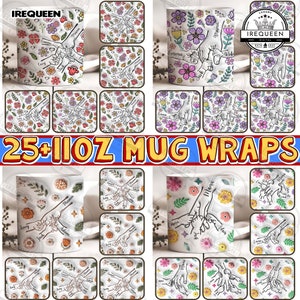 25+ Personalizado Segurando a Mão da Mãe 3D Inflado Retro Floral Caneca Design Bundle, Dia das Mães Floral Puffy Caneca Wrap Png, Arquivo Digital