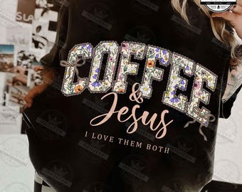Boho Wildflower Coffee and Jesus Png, Cottagecore Christian Png, Grandma Core Png, Religious Bow Png, God Jesus Girly Png, Digital File