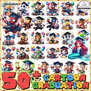 Paquete de más de 50 dibujos animados de graduación de último año PNG, superhéroe de último año PNG, jardín de infantes Pre-K PNG, último año 2025 PNG, graduación PNG, archivo digital