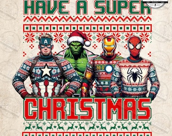 Ugly Sweater Superhero Cartoon Design Png, Christmas Cartoon Sweater Png, Cartoon Character Png, Christmas  Movie Png, Digital File