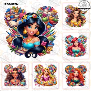 6 Welcome Back To School Png Bundle, Princess Png, Back To School Png, Princess Floral Png, Cute Character Png, Movie Cartoon, Digital File