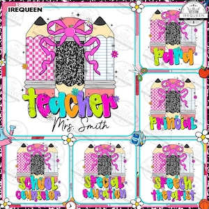 Preppy Teacher/Para/Counselor/Librarian Bundle PNG, Custom Teacher Coquette First Day of School Png, Girly Pink Bow Design Png, Digital File