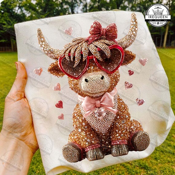 Valentine Highland Cow Rhinestone PNG, Highland Cow Glitter Valentine Design, Retro Western Valentine Png, Funny Valentines, Digital File