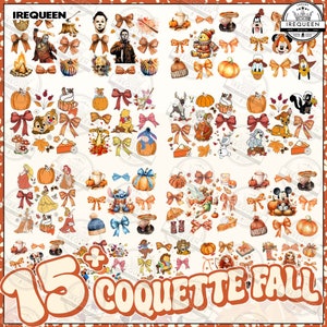 15+ Cartoon Fall Coquette PNG Bundle, Coquette Princess Png, Pumpkin Patch, Jesienna postać filmowa, Jesienne wibracje, Pumpkin Spice, Plik cyfrowy