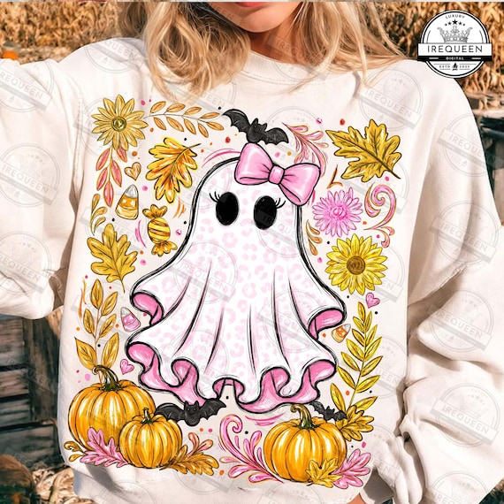Boho Ghost Png, Pink Leopard Halloween Sublimation, Floral Spooky Season Shirt Design, Cute Pastel Ghost Png, Autumn Png, Digital File