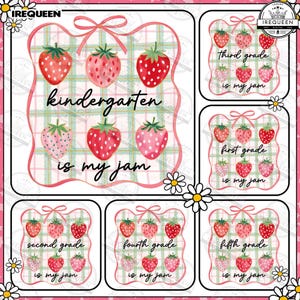 Strawberry Grades PNG Bundle, Back To School, Kindergarten Is My Jam, Pre-K 1st 2d 3d 4th 5th, Frame wavy whimsical Coquette, Digital File
