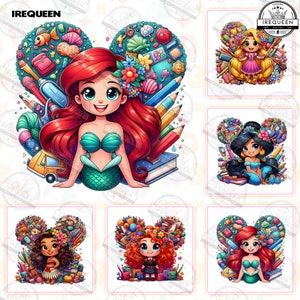 5 Princess Back To School Png Bundle, Movie Cartoon Png, Princess Png, Back To School Png, Princess Floral Png, Cute Character, Digital File