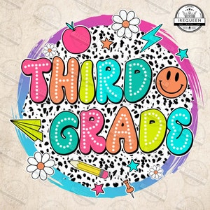 Third Grade Dalmatian Colorful Png, Groovy 3rd Grade Png, Back To School Png, Smiley Face Png, Bright Dots Png, Retro Teacher, Digital File