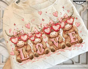Highland Cow Love Png, Valentine Coquette Png, Valentine Heart Png, Love Png, Valentine's Day, Retro Valentine Png, Digital File