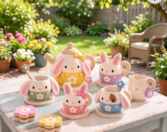 Cute Bunny Tea Party Set, 3D Printable Sensory Play Kit, Rabbit Magic Potion Lab, 3MF STL 3D Print File, 3D Download