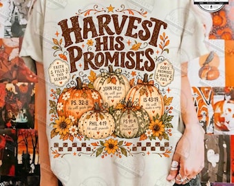 Harvest His Promises Png, Retro Christian Fall Png, Pumpkin Patch Png, Thanksgiving Png, Give Thanks To The Lord Png, Digital File