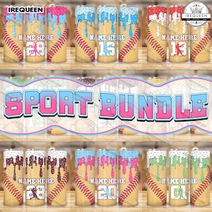 Personalized Ice Cream Drip 20oz Tumbler Wrap Png Bundle, Team Gift Tumbler Wrap, Youth Baseball Gift Png, Bottle Baseball Png, Digital File