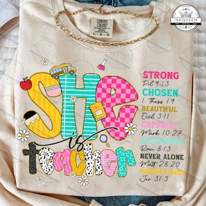 She is Teacher Png, Teach Love Inspire Png, Christian Teacher Png, Bible Verses Png, Teacher Floral Teacher mama , Pencil Bow, Digital File