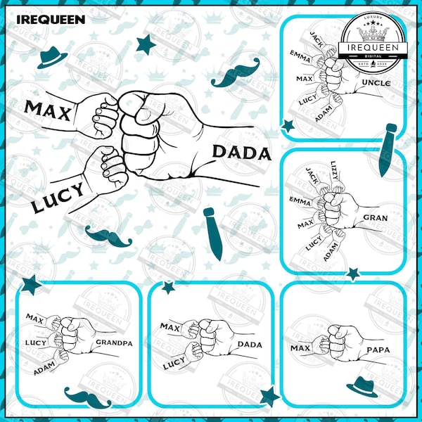 1-5 Hands Dad/ Grandpa and Childs Fist Bump Png Bundle, Father's Day Digital, Custom Name Hand Kid Names, Gift Best Dad Ever, Digital File