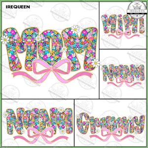 Retro Mama Floral Glitter Bundle PNG, Spring Floral Png, Preppy Mama png, Mama Flowers, Mothers Day Png, Coquette Bow, Mom png, Digital File