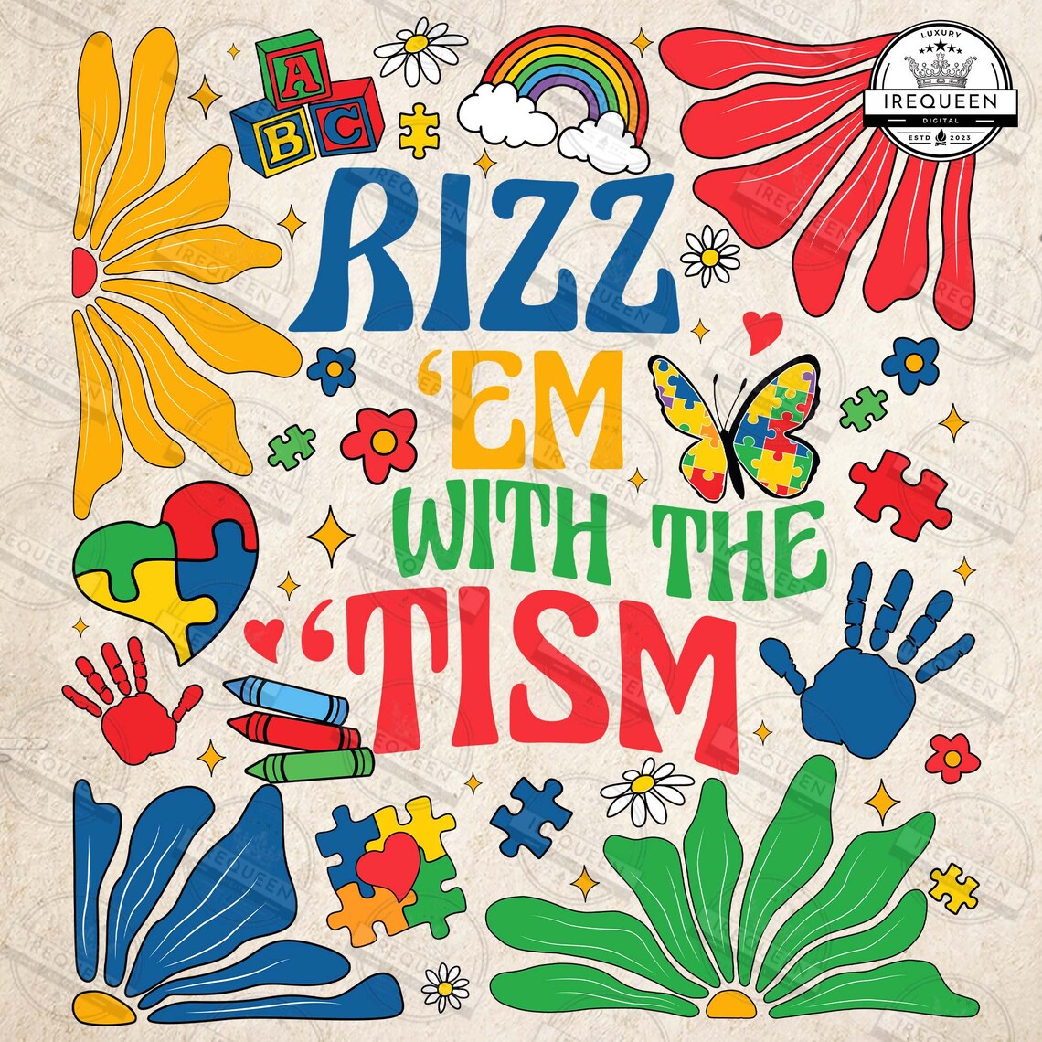 Rizz Em With the Tism Png, Autism Png, Neurodiversity Png, Retro Autism ...