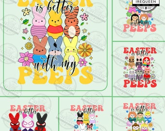 6 + Bundle de Pâques dessin animé peeps Png, Pâques super-héros Png, dessin animé Peeps Png, joyeuses Pâques Png, Pâques enfants chemise Png, fichier numérique