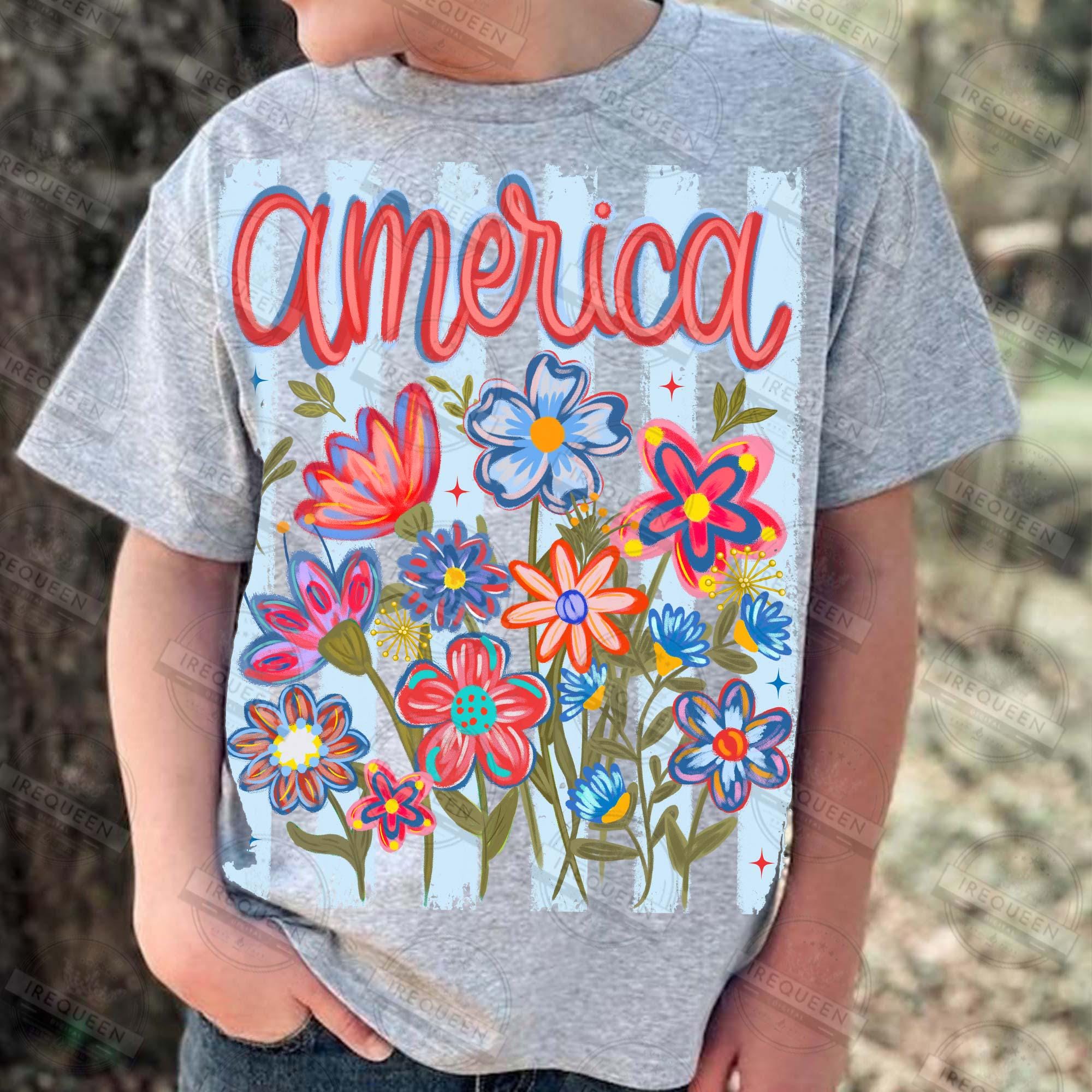 Striped America Wildflowers PNG, America Floral Sublimation Design ...
