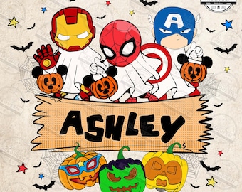 CUSTOM Superhero Halloween Name Kids CANVA, Fall Pumpkin, Halloween Ghost Cartoon , Halloween Cute Ghost, Trick or Treat Png,  Digital File