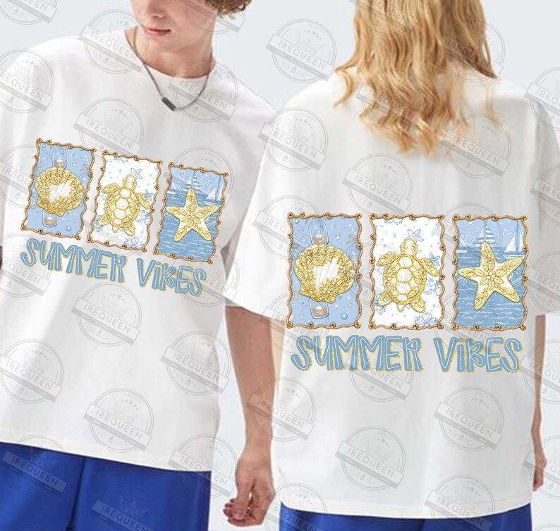 Floral summer Png, Summer Vibes Png, Seashell Png, Starfish Png, Sea Turtle Png, Glitter Summer Png, Digital File image 2